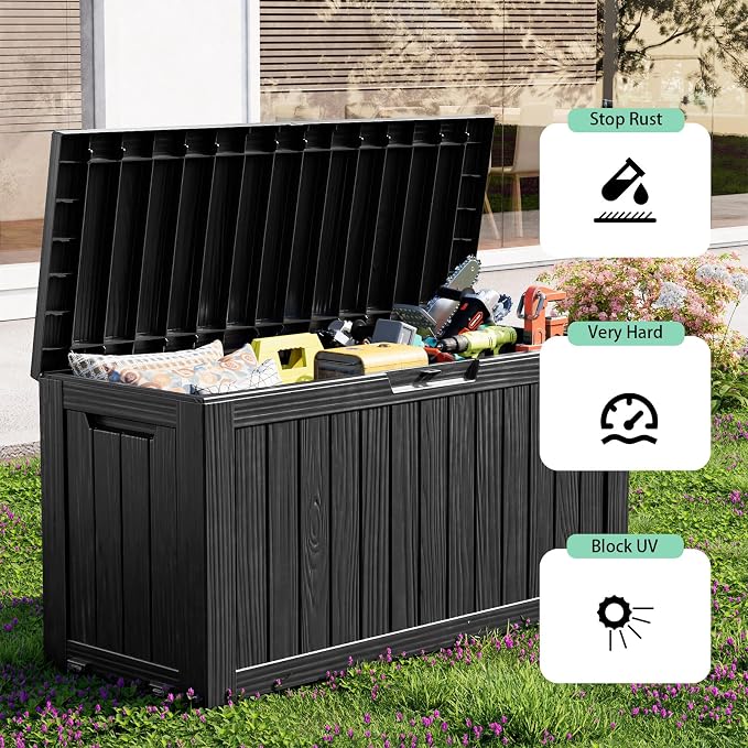 PatioZen 75 Gallon Resin Deck Box Outdoor Storage Box with Lockable Lid, Waterproof for Patio Cushions, Gardening Tools & Exercise Equipment