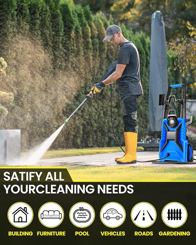 5000PSI Electric Pressure Washer 3.0GPM High Power Washer with 33ft Pressure Hose, 4 Nozzles and 500ml Foam Cannon for Cars/Fences/Driveways/Patios/Home Cleaning (Light Blue)