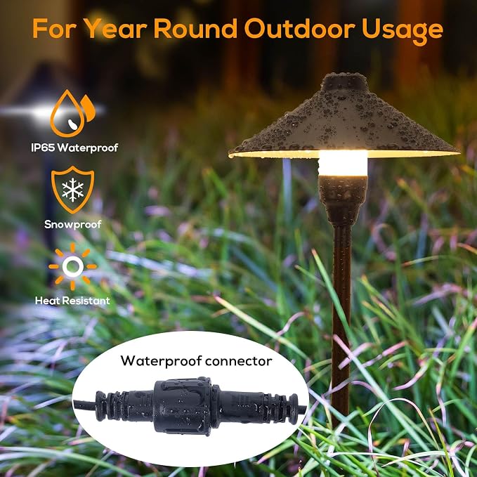 Low Voltage Pathway Lights with Timer, Plug in Landscape Path Light | 4H/6H/8H Timing, 4000K LED Landscape Lighting IP65 Waterproof ETL Listed, Set of 4 Lights Total 12W, Non-Hardwired