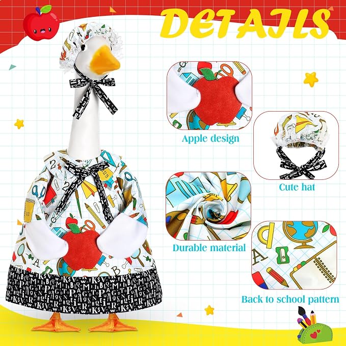 FuWeave Back to School Porch Goose Outfit Set for Plastic Statue Lawn Porch Goose Clothes with Schoolbag for Patio Decor
