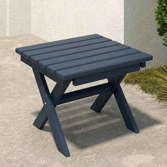Outdoor Folding Side Table, Lightweight & Space-Saving Design, All-Weather HDPE Material, Realistic Wood-Grain Finish(Navy Blue,1 Table)