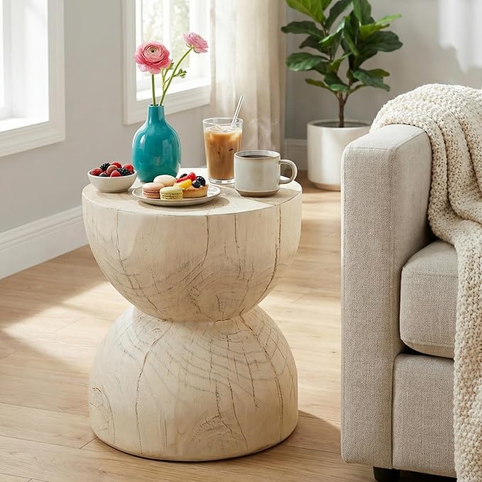 Christopher Knight Home 16.54" H Realistic Wood Vibe MGO Side Table Sculptural Hourglass End Table Indoor Outdoor Living Room Patio Balcony Decor Accent Table
