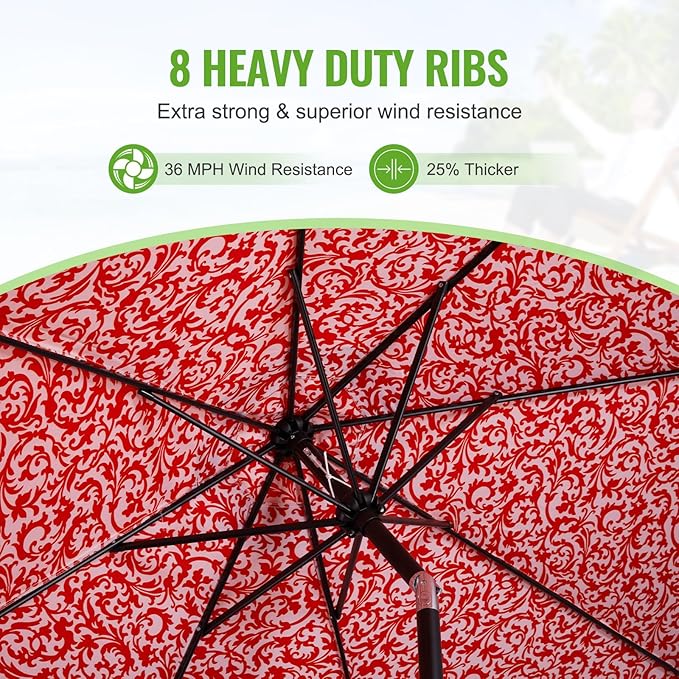 Backyard Expressions 9 ft. Patio Umbrella, Market Table Umbrella w/Tilt and Crank, 8 Ribs