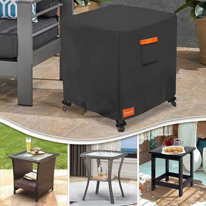 Waterproof Outdoor Ottoman Cover Square,600D Heavy Duty Patio Small Side Table Cover,Patio Furniture Covers for End Table 32" W x 32" D x 18" H,Black