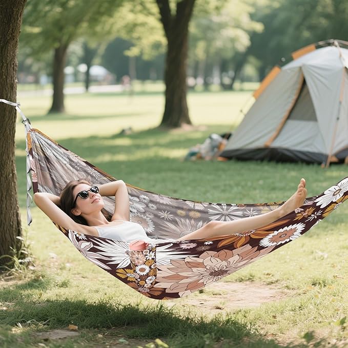 Qilmy Autumn Flowers Camping Hammock Single – 330 lbs Capacity, Lightweight with Tree Straps & Carabiners, Portable for Hiking, Travel, Backpacking