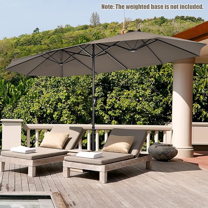 Tangkula 15Ft Double-Sided Patio Umbrella, Outdoor Extra Large Umbrella W/Hand-Crank System & Air Vents, Market Twin Umbrella W/ 12-Rib Sturdy Metal Frame for Poolside, Garden Backyard (Tan)