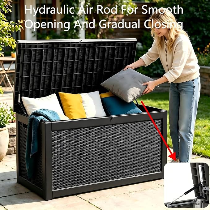 320 Gallon Professional Waterproof Pool Storage Bin, Lockable Outdoor Storage Box with Sturdy Resin, Deck Box for Patio Seat Cushions, Garden Tools, Black