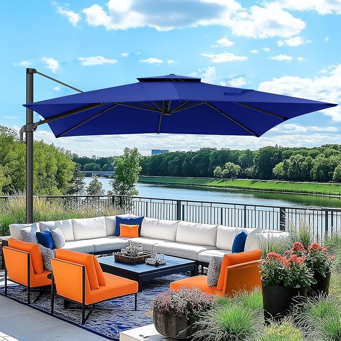 HOTEEL Patio Umbrella - 10ft Cantilever Umbrella Outdoor for Patio, Offset Umbrellas with Double Top Vent, UV resistant & Fade resistant, Large Table Umbrella on Clearance for Deck, Pool, Market, Backyard -Dark Blue