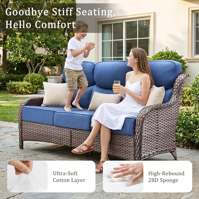 Luxury High Back Outdoor Furniture with 6-Inch Thick Cushions, Patio Furniture Set with Swivel Chairs, 4 PCS Wicker Conversation Set for Porch, Balcony, Deck and Yard