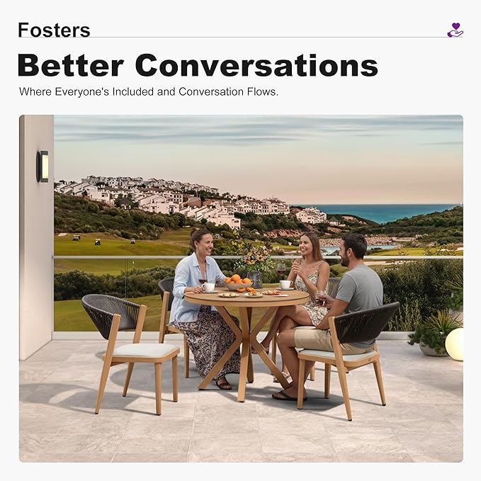 PURPLE LEAF 5 Pieces Round Dining Set Aluminum Frame and Wicker Rattan Patio Table and Chairs with Cushions for Garden Deck Outdoor Teak