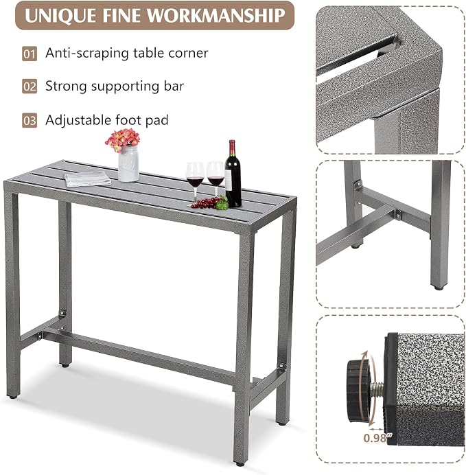 Outdoor Patio Counter Height Bar Table, 55" Rectangle for Patio, Garden, Yard, Balcony, Poolside