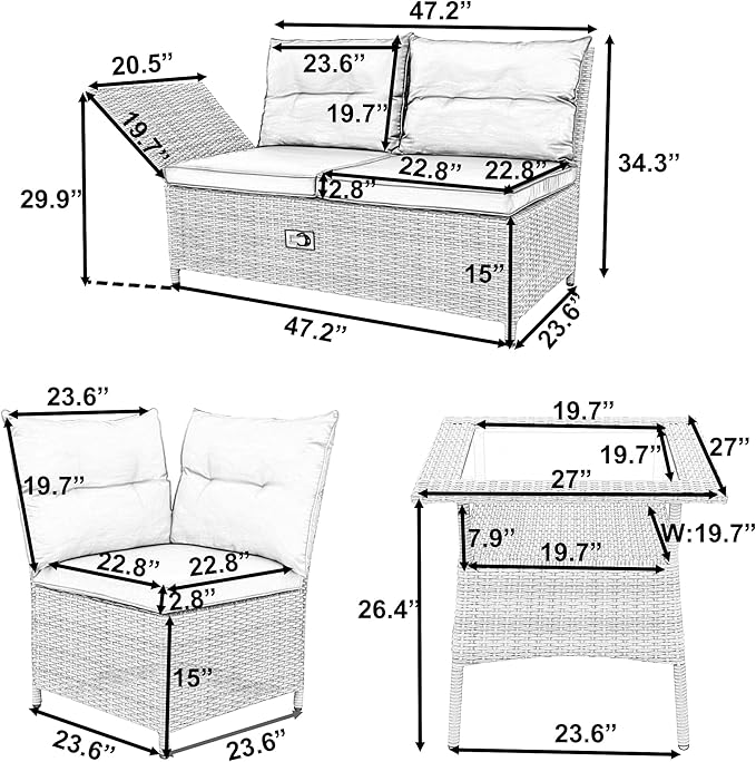 LUMISOL Outdoor Patio Furniture Set, 4 Piece Wicker Sectional Sofa Set, All Weather Patio Conversation Set with Tempered Glass Table for Backyard, Poolside, Gray
