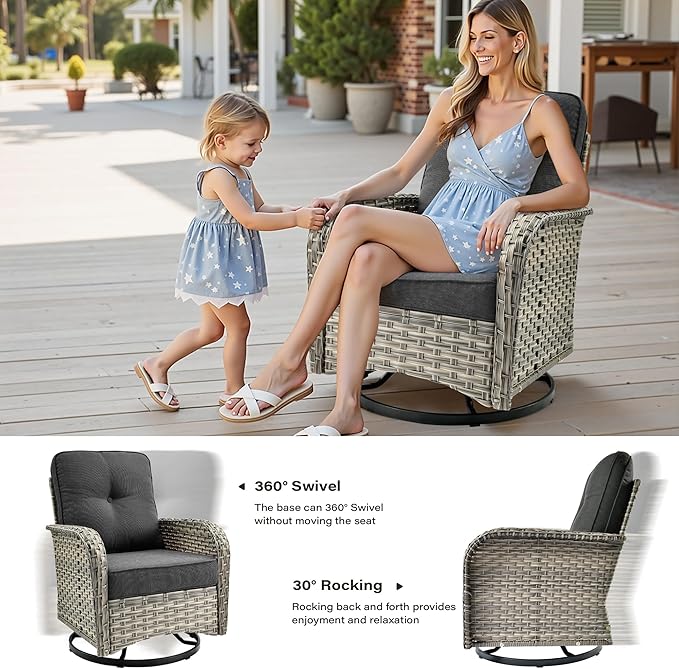 11 Pieces Outdoor Sectional Patio Furniture Set with 54" Fire Pit,Wicker Conversation Sets Rattan L Shaped Couch Swivel Rocking Chairs,Modular Outdoor Sofa for Porch Balcony Backyard Black