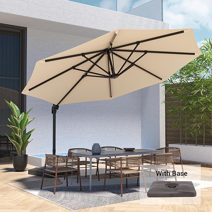 FLAME&SHADE 11 ft Cantilever Offset Patio Umbrella, Large Heavy Duty Outdoor Patio Umbrella Aluminum 360° Rotation Round Outdoor Umbrella for Deck,Pool,Backyard