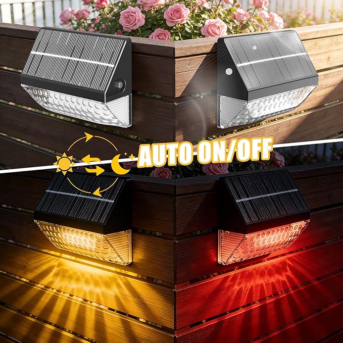 FVTLED Solar Fence Lights Outdoor, RGBW Color Changing Solar Wall Lights Outdoor with Remote Control, Waterproof LED Deck Light for Garden Yard Patio Deck Step Patio Wall (6 Pack)