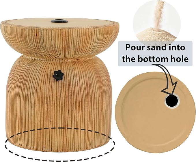 Merax MGO Outdoor Patio Side Table Umbrella Base, 16" Height Boho Outdoor End Table with Adjustable Umbrella Holder & Sand-Filling Design for Garden Poolside Deck, Sand Beige Finish