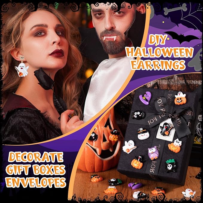 66PCS 11Styles Halloween Resin Flatback Charms Mini Resin Pumpkin Ghost | Halloween Garden Miniatures Figurines, DIY Garden Accessories Meeting Supplies Phone Case