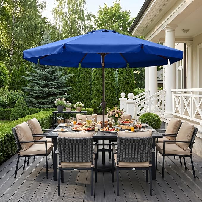 ABCCANOPY 9ft Scalloped Patio Umbrella, Outdoor Table Umbrella with Tilt and Crank, Fiberglass Ribs Deck Umbrella for Patio, Pool, Garden, Picnic (Blue)