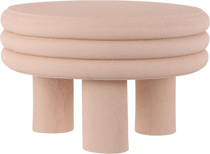 JONATHAN Y Rashida 13.5" Modern Round Polyresin Indoor Outdoor Accent Coffee Table, Weather Resistant Low Table with Chunky Ribbed Stacked Ring Design and Tripod Pillar Base, Pink Frosted TBL1105A