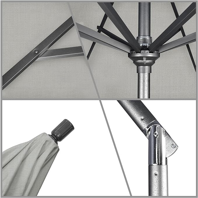 California Umbrella 11Ft Premium Sunbrella Patio Umbrella, Hand-Crank, Tilt-Collar, Gray Frame, Granite Fabric