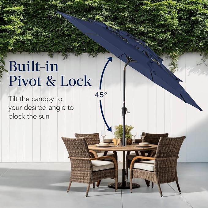 Best Choice Products 10ft 3-Tier Market Patio Umbrella, Outdoor Sun Shade with Tilt, Crank Lift, 8 Ribs for Backyard, Deck, Poolside