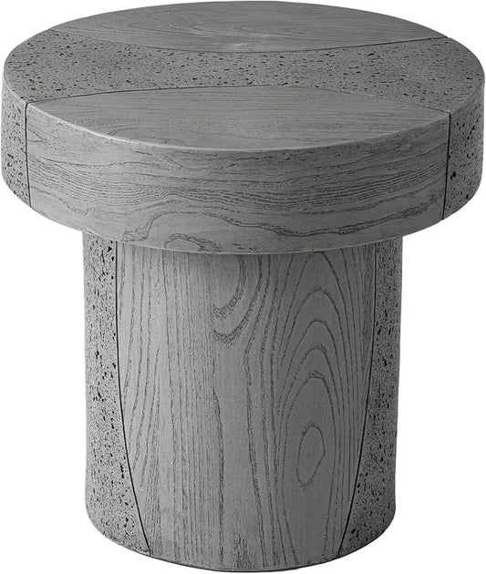 SUNBURY Outdoor Side Table Medium, 20" H Concrete Coffee Table, Lightweight Patio End Table Round, Modern MgO Decorative Dining Table for Patio, Garden, Backyard, Grey