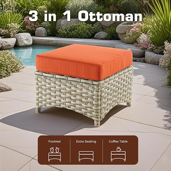 9 PCS Outdoor Patio Furniture Set with Fire Pit Table and Swivel Rocking Chairs,All Weather Wicker Rattan Patio Seating Sofa and Chair Set with Ottomans,Outdoor Conversation for Porch Deck Yard,Red