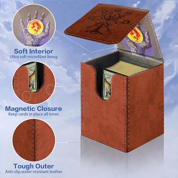 PROMAXIBINDER MTG Card Deck Box, Commander Deck Box Fits 100+ Single Sleeved Cards, Storage for TCG/MTG Crads, PU Leather Strong Magenet (Brickred, Tree)