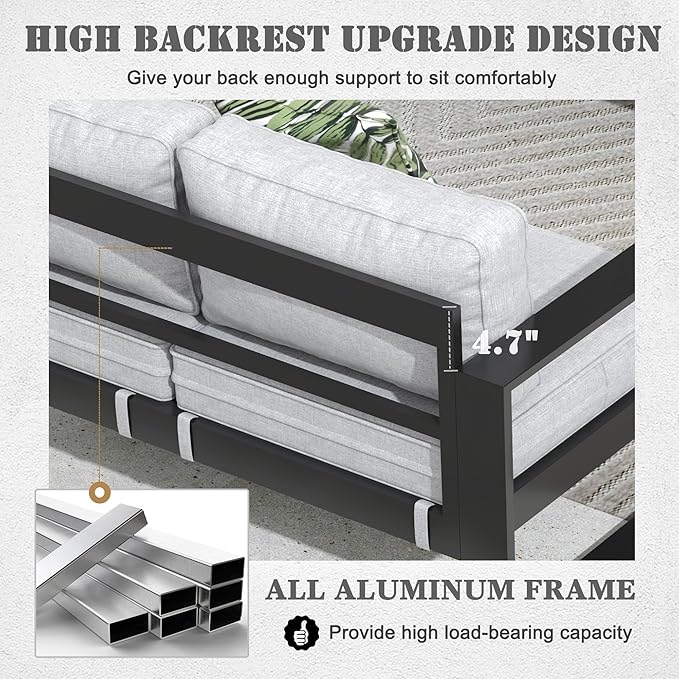 Outdoor Aluminum Furniture Set with Fire Pit Table - 4 Pieces Modern Patio Conversation Sets Metal Sectional Sofa Set