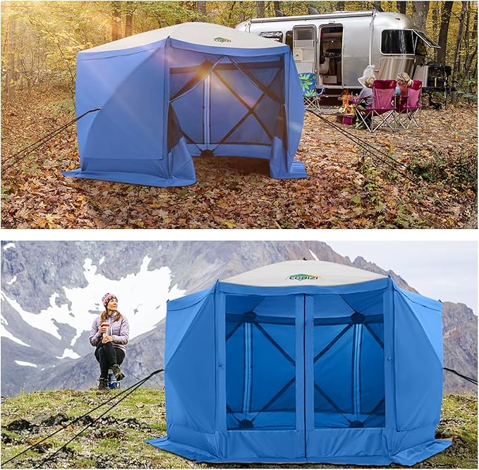 COBIZI 12x12 FT Pop Up Canopy Shelter Tent, Large Gazebos On Clearance with Sidewalls, Screened in Gazebo, Screen Tents Portable carpas para Patio for Outdoor Camping, Backyard, Garden, Beach, Blue