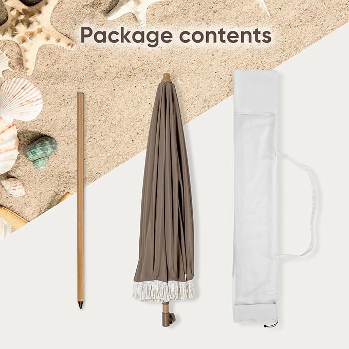 Tempera Heavy Duty High Wind Beach Umbrella with Sand Anchor & Carry Bag | Patio Outdoor Umbrella with Aluminum Frame and Push Button Tilt, Ideal for Travel Garden Lawn, UPF 60+