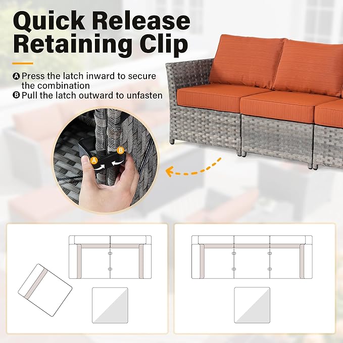 Fully Assembled & Spacious 9-Pc Outdoor Sofa Set, Patio Rattan Conversation Group with Rocking Chair and Tea Table