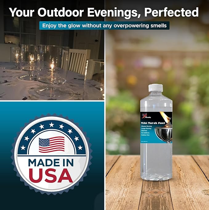 Firefly Fuel Tiki Torch Fuel – Clean-Burning Outdoor Lamp Oil for Tiki Torches and Lanterns. Low Smoke, Pure, Odorless Formula, Long-Lasting – Outdoor Patio & Garden Use - 32oz