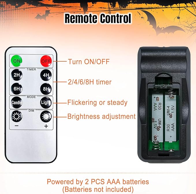2 Pack LED Halloween Pumpkin Lights with Remote and Timer, Battery Operated Flameless Flickering Orange Jack-o'-Lanterns, Electric Orange Halloween Candle Light for Outdoor Pumpkins Decorations