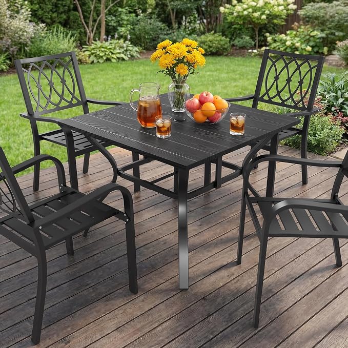 Outdoor Dining Table for 4-38" x 38" Matel Patio Table with E-Coated Finish, 1.6" Umbrella Hole for Garden, Backyard