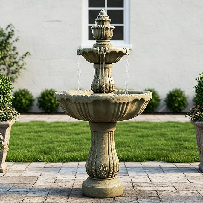 Naturefalls 48" Water Fountain Outdoor - Large Waterfall Fountain Outside, 3-Tiers Cascading, Fiber Reinforced Concrete, Indoor and Outdoor Fountain for Garden, Patio, Backyard, Lawn, Yard Decor