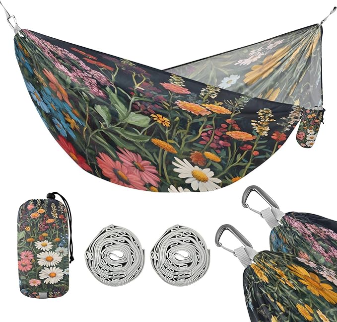 Hammocks for Outside Wildflowers Camping Hammock Portable Hammocks with Tree Straps and Carry Bag Camping Accessories for Hiking Beach Outdoor
