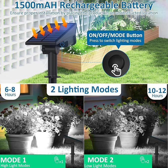 T-SUNUS Solar Spot Lights Outdoor 20 LED Landscape Lights 6000K Cool White, 2-in-1 Waterproof IP65 for Yard Garden Flag Tree Pathway Driveway Patio Halloween Christmas, Dusk to Dawn, 4 Pack