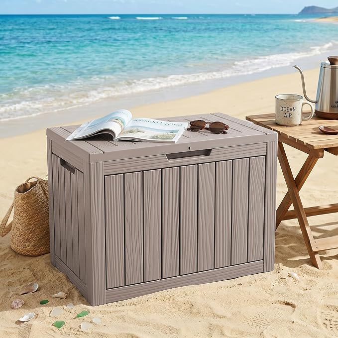 EFU Outdoor Storage Box 60 Gallon Deck Box (Indoor & Outdoor) Lockable UV Resistance Waterproof Resin Storage Bin Storage Box for Outdoor,Patio Storage(Taupe)