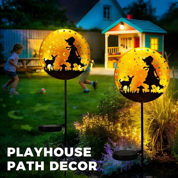 Solar Garden Lights, Metal Shepherdess Sculpture Pathway Stakes, Waterproof Outdoor Decorative Lights for Yard Art Patio Garden Porch, Gifts for Women Mom, 1 Pack