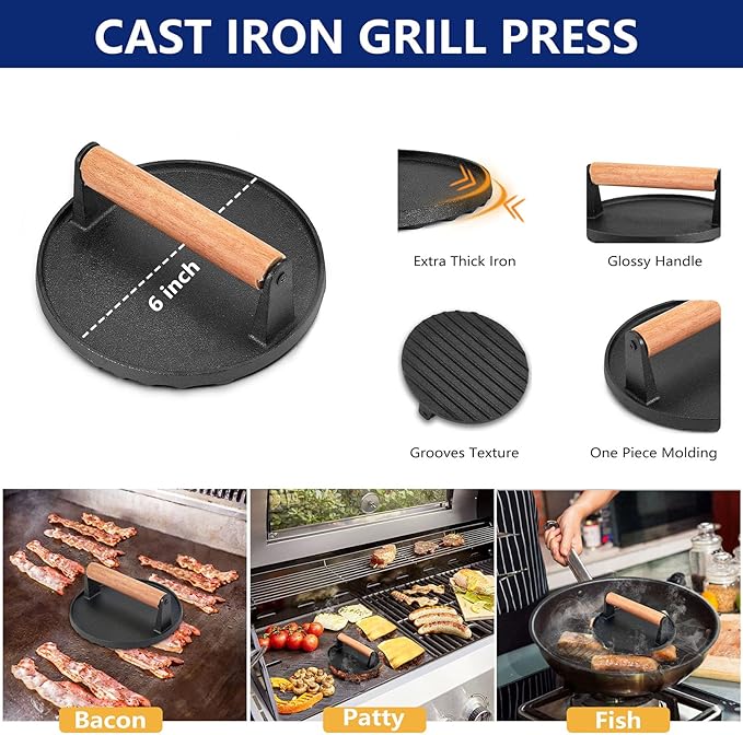 18Pcs Griddle Accessories Kit for Blackstone, Joyfair Flattop Grilling Accessory Set with Smash Burger Press, Stainless Steel Spatula Tools with Basting Cover for Outdoor BBQ Cooking (ABS Handles)