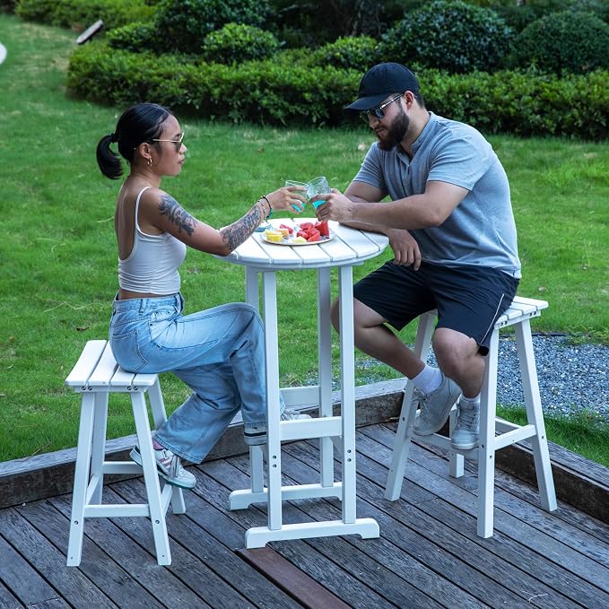 nalone Outdoor Bar Table and Chairs Set, HDPE Bar Table with Bar Stools Set of 2, Patio Table Pub Height Dining Table for Deck, Porch, Backyard, Garden