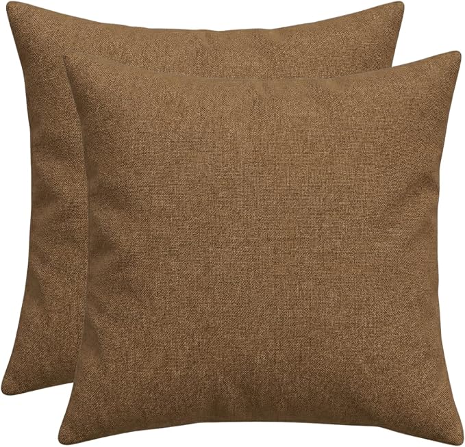 RSH DECOR: Outdura Square Throw Pillows Set of 2 | 22" x 22" | Water and Fade-Resistant Performance Fabric | Outdoor Pillow Covers with Down-Alternative Inserts | Made in USA (Canvas Sepia)