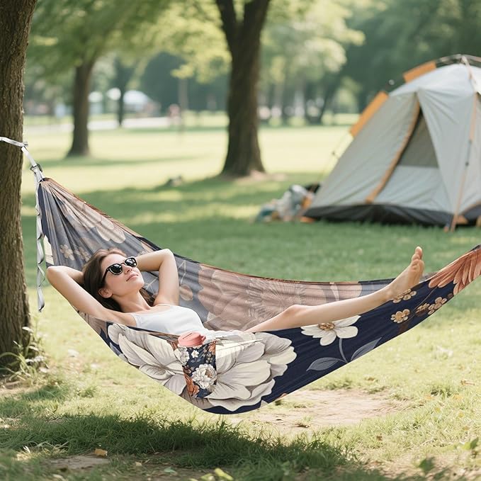 Brown White Peonies 330lb Capacity Hammocks Rope Hammock for Indoor Outdoor Patio hamacas para adultos