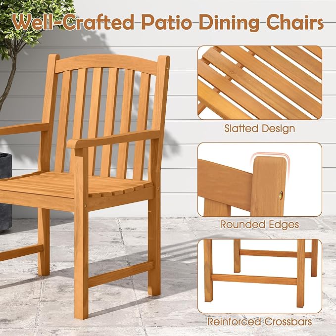Tangkula 9 Piece Outdoor Wood Dining Set, Patio Rectangular Table with Umbrella Hole and 8 Solid Acacia Armchairs, for Porch, Garden, Backyard, Balcony