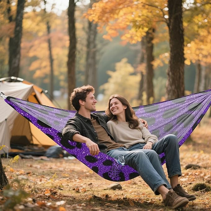 Fake Glitter Leopard Print Purple 330lb Capacity Hammocks for Camping Cloth Hammock for Indoor Outdoor Patio hamacas para Patio