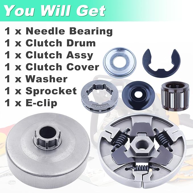 Adefol Chainsaw 3/8"-7 Clutch Drum Rim Sprocket Kit for Stihl MS660 066 064 MS640 MS661 Chainsaw, MS660 Cutch Kit With Washer E-clip Needle Bearing Replacement Parts # 1122 160 2002, 1122 007 1000