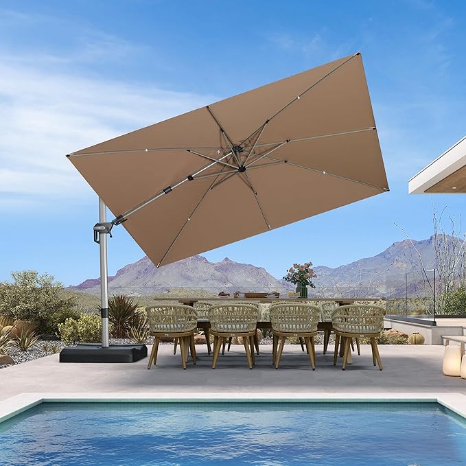 PURPLE LEAF 11.5' X 8' Left-right Tilting Patio Umbrella Outdoor Swivel Cantilever Umbrella Aluminum Offset Umbrella with Champagne Frame and 360-degree Rotation for Garden Deck Pool, Taupe