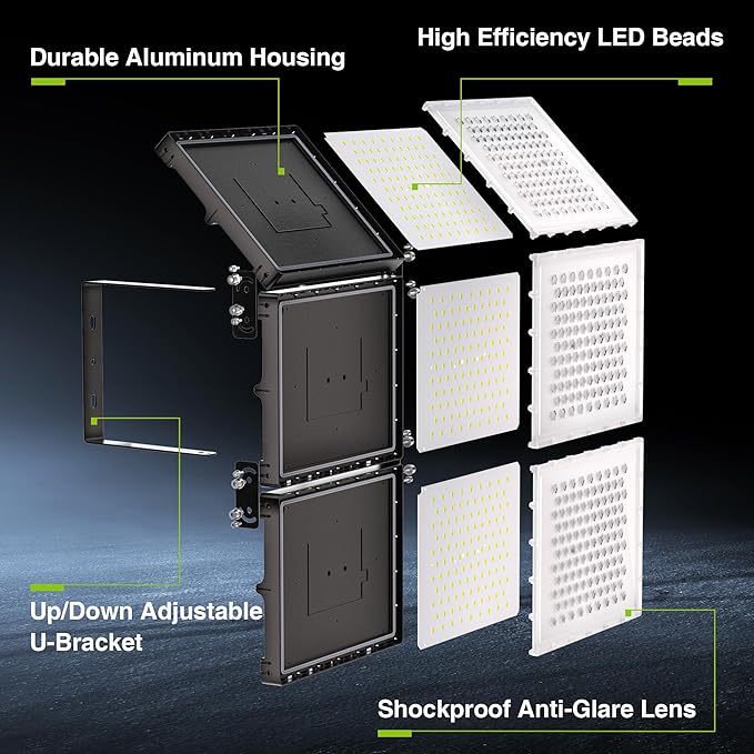 STASUN 900W LED Flood Light, Mini Series Stadium Lighting, 90000LM 6000K Daylight White, IP66 Waterproof, 3 Adjustable Panels, Outdoor Floodlight for Football, Basketball Court, Tennis, Soccer Field