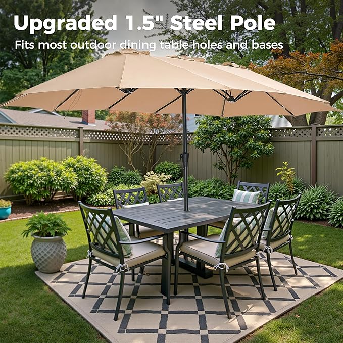 SUPERJARE 13FT Outdoor Umbrella for Patio, Double sided Pool Umbrellas with Fade Resistant Canopy, Large Table Umbrella for Deck, Market, Backyard - Beige(No Base)